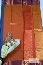 Grey Blue Rasipuram Silk Saree with Orange Zari Border