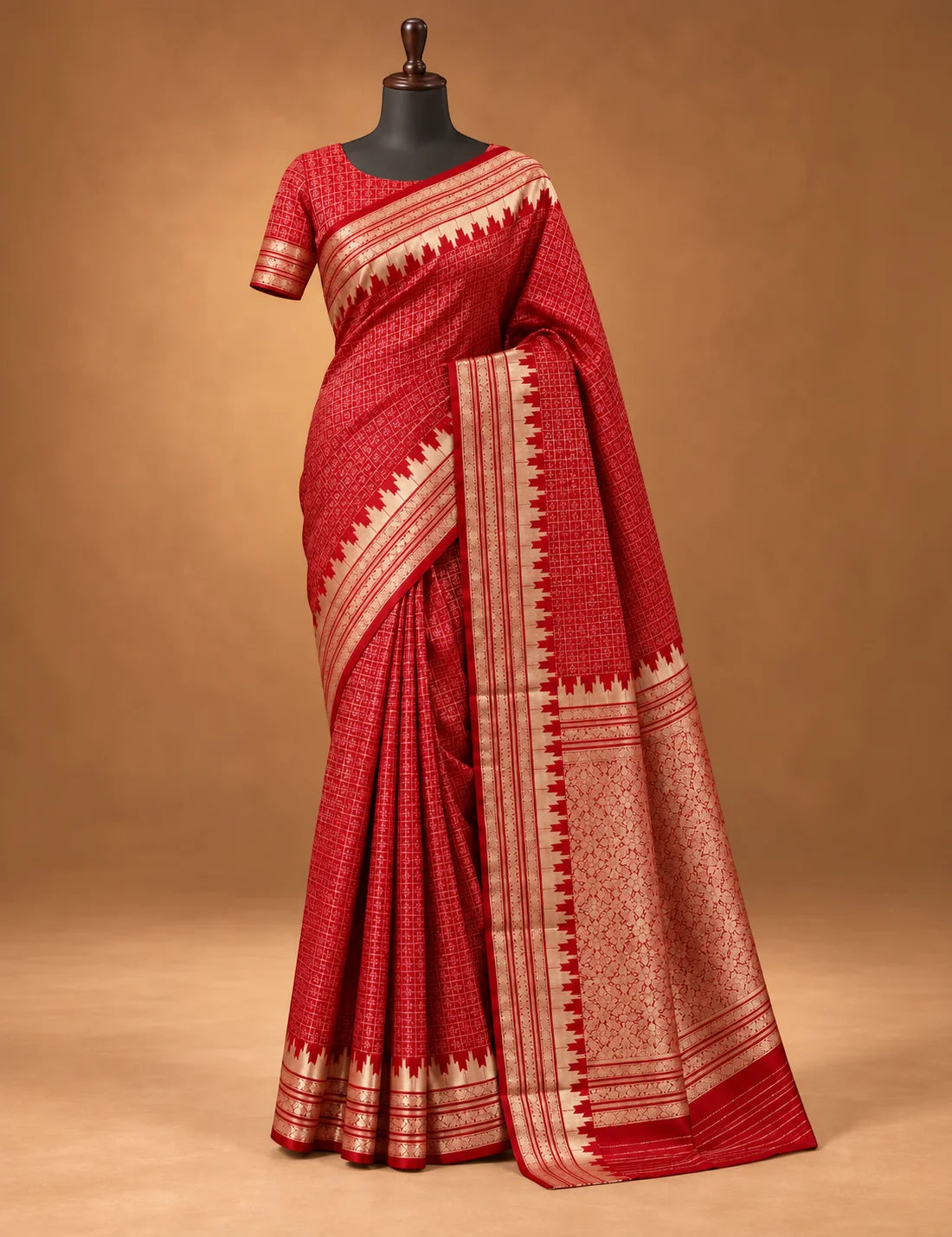 Banarasi Silk Saree - Purple with Self-Toned Diamond Weave & Silver Temple Border