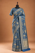 Vegan Viscose Silk Saree - Sage Green with Gold Zari Pastoral Brocade Weave