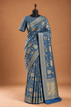 Vegan Viscose Silk Saree - Sage Green with Gold Zari Pastoral Brocade Weave