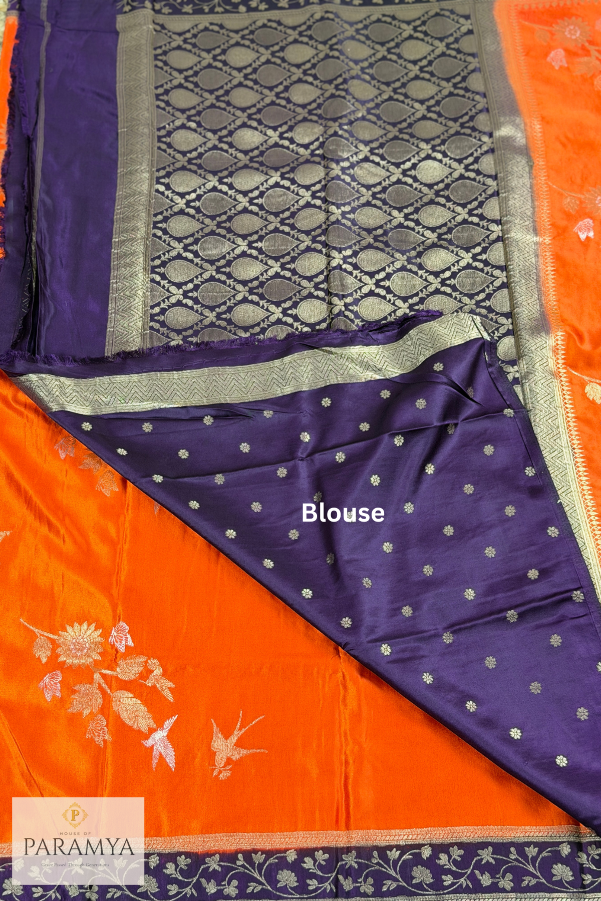 Premium Satin Silk Saree in Orange and Purple