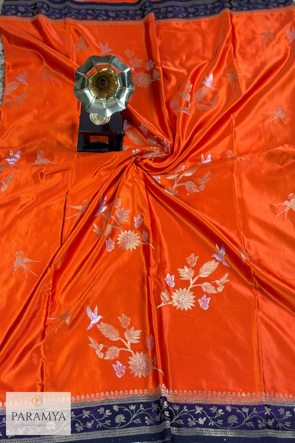 Premium Satin Silk Saree in Orange and Purple