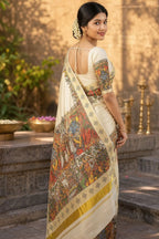 Seetha Kalyanam Mural Kasavu Tissue Saree in Cream & Gold