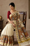 Seetha Kalyanam Mural Kasavu Tissue Saree in Cream & Gold