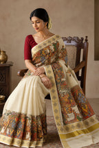 Seetha Kalyanam Mural Kasavu Tissue Saree in Cream & Gold
