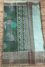 Sage Green Botanical Print Saree with Paisley Border