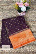 Brown Saree with Rust Orange Tissue Silk