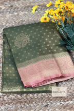 Olive Green Saree with Peach Tissue Saree