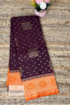 Brown Saree with Rust Orange Tissue Silk