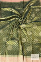 Olive Green Saree with Peach Tissue Saree