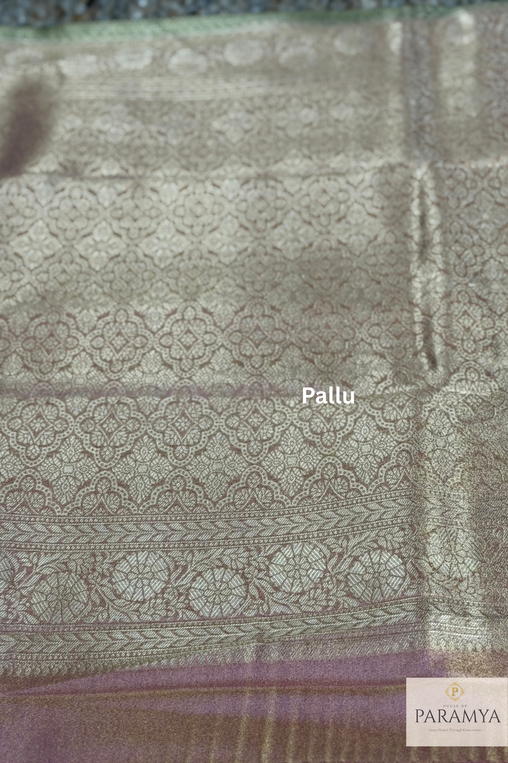 Olive Green Saree with Peach Tissue Saree