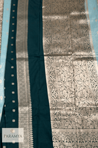 Lux Green Saree full pallu— lightweight silk with dark green contrast border | House of Paramya