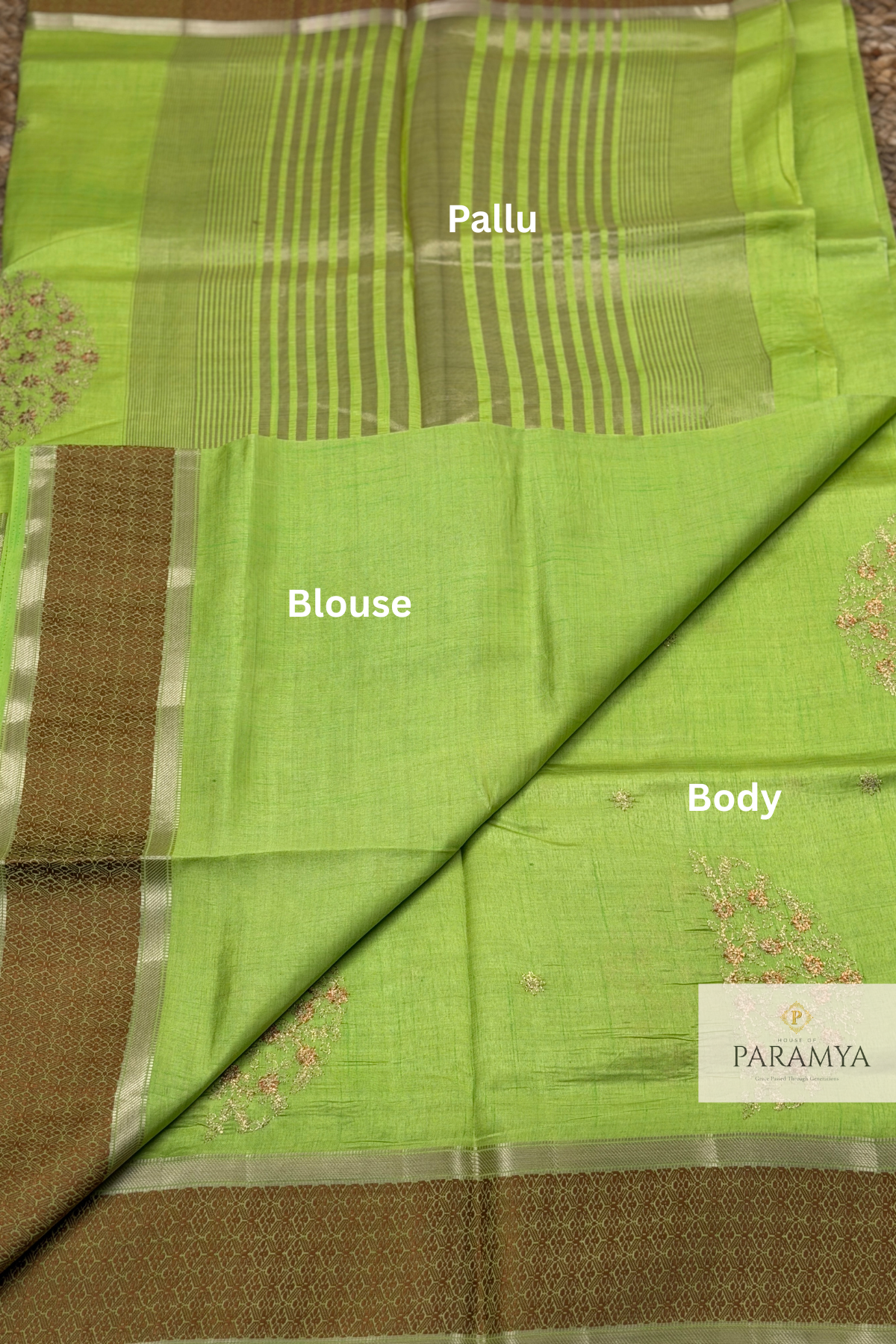 Pastel Green Soft Silk Saree with Antique Zari Floral Butta & Designer Border