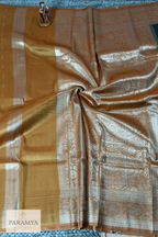 Olive Gold Tissue Silk Saree border close-up pallu— gold zari woven border detail | House of Paramya
