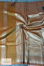 Olive Gold Tissue Silk Saree with Orange