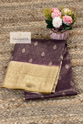 Dual-Shade Deep Wine Temple Tissue Saree with Leaf Butta Brocade Weaving