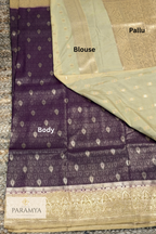Dual-Shade Deep Wine Temple Tissue Saree with Leaf Butta Brocade Weaving
