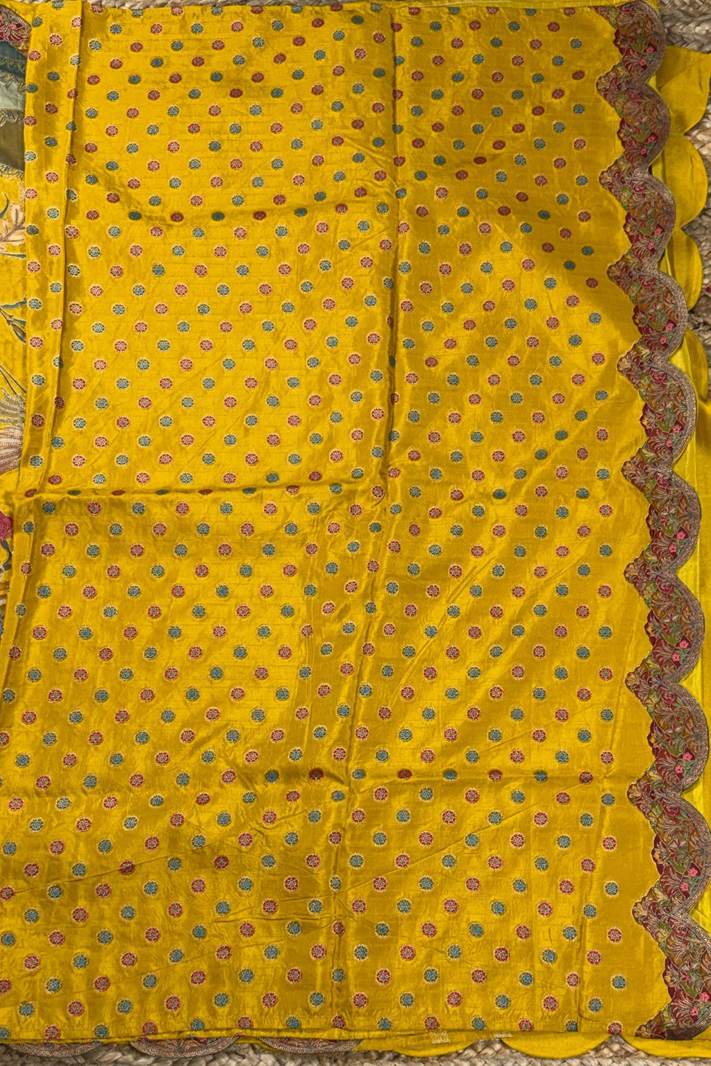 Mustard Vegan Silk Viscose Saree with Woven Crane & Garden Motif