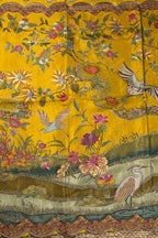 Mustard Vegan Silk Viscose Saree with Woven Crane & Garden Motif
