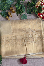 Gold Vegan Viscose Silk Saree with Kanchipuram Style Brocade Weave