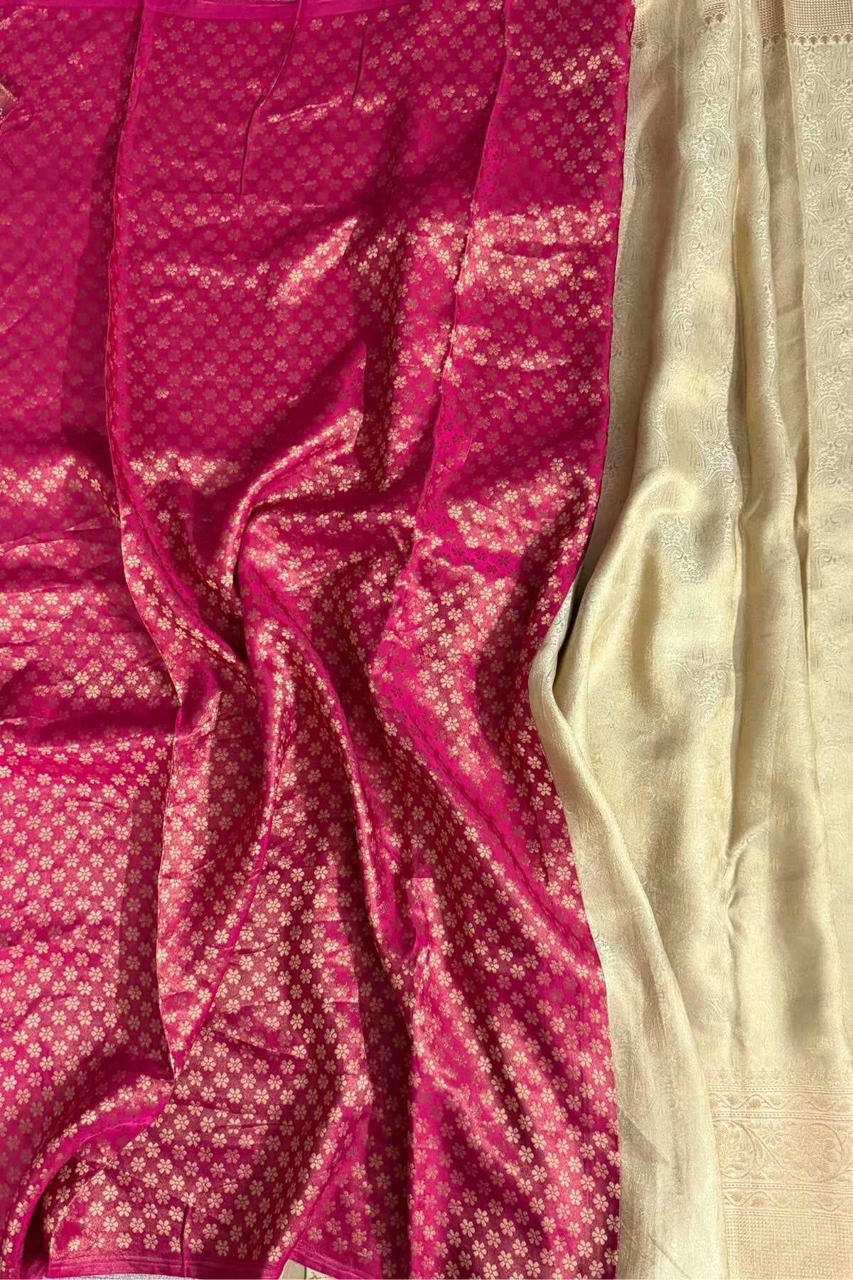 Gold Vegan Viscose Silk Saree with Kanchipuram Style Brocade Weave