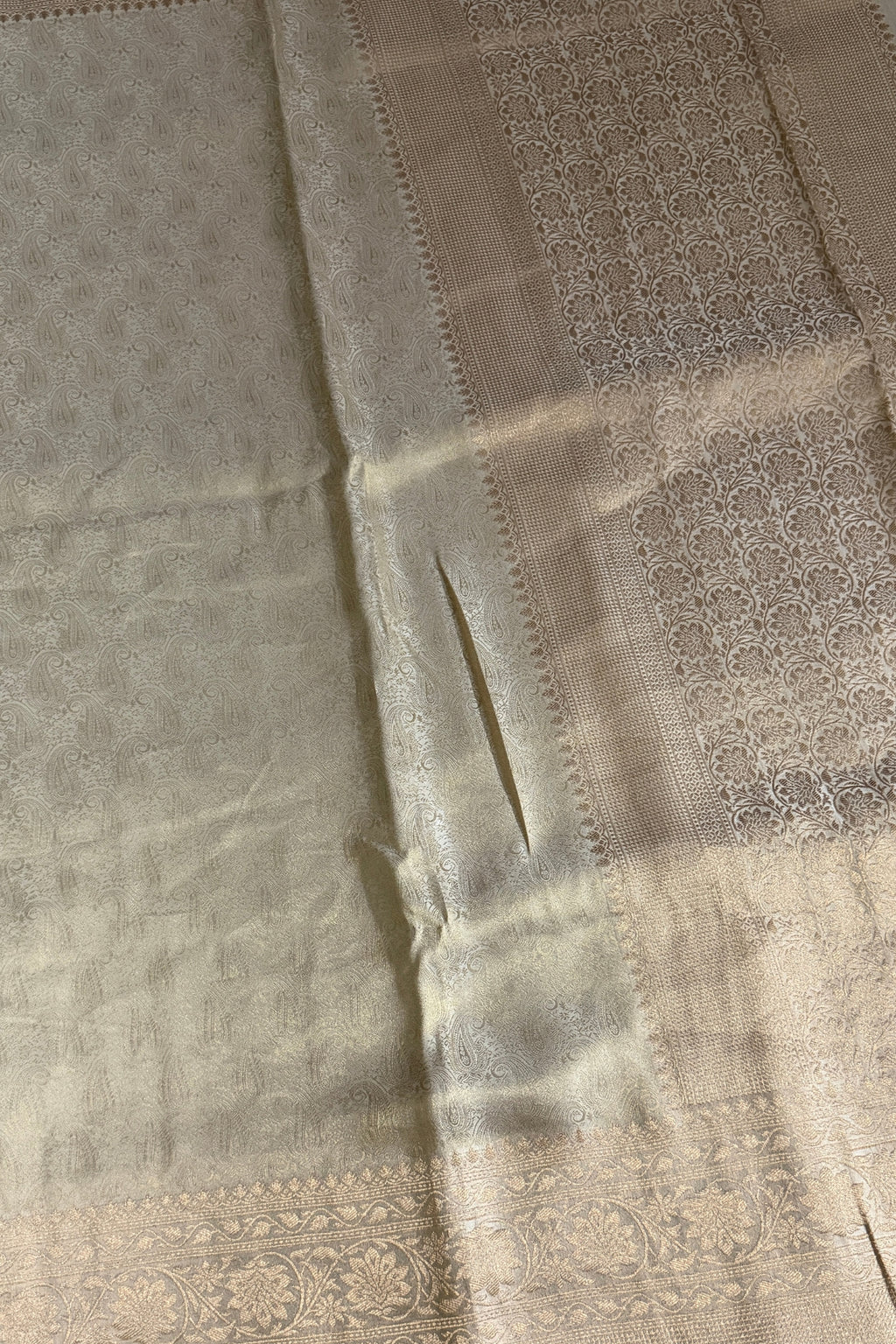 Gold Vegan Viscose Silk Saree with Kanchipuram Style Brocade Weave