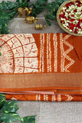 Rust Orange Semi Viscose Vegan Silk Saree with Batik Print