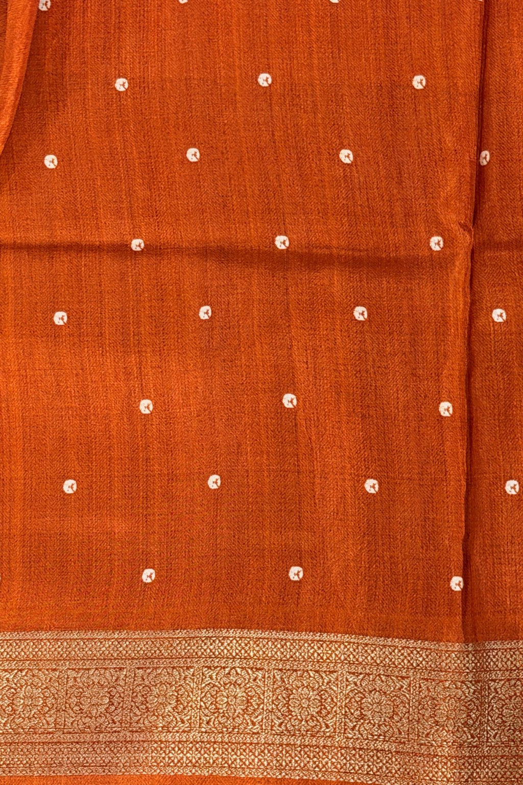 Rust Orange Semi Viscose Vegan Silk Saree with Batik Print