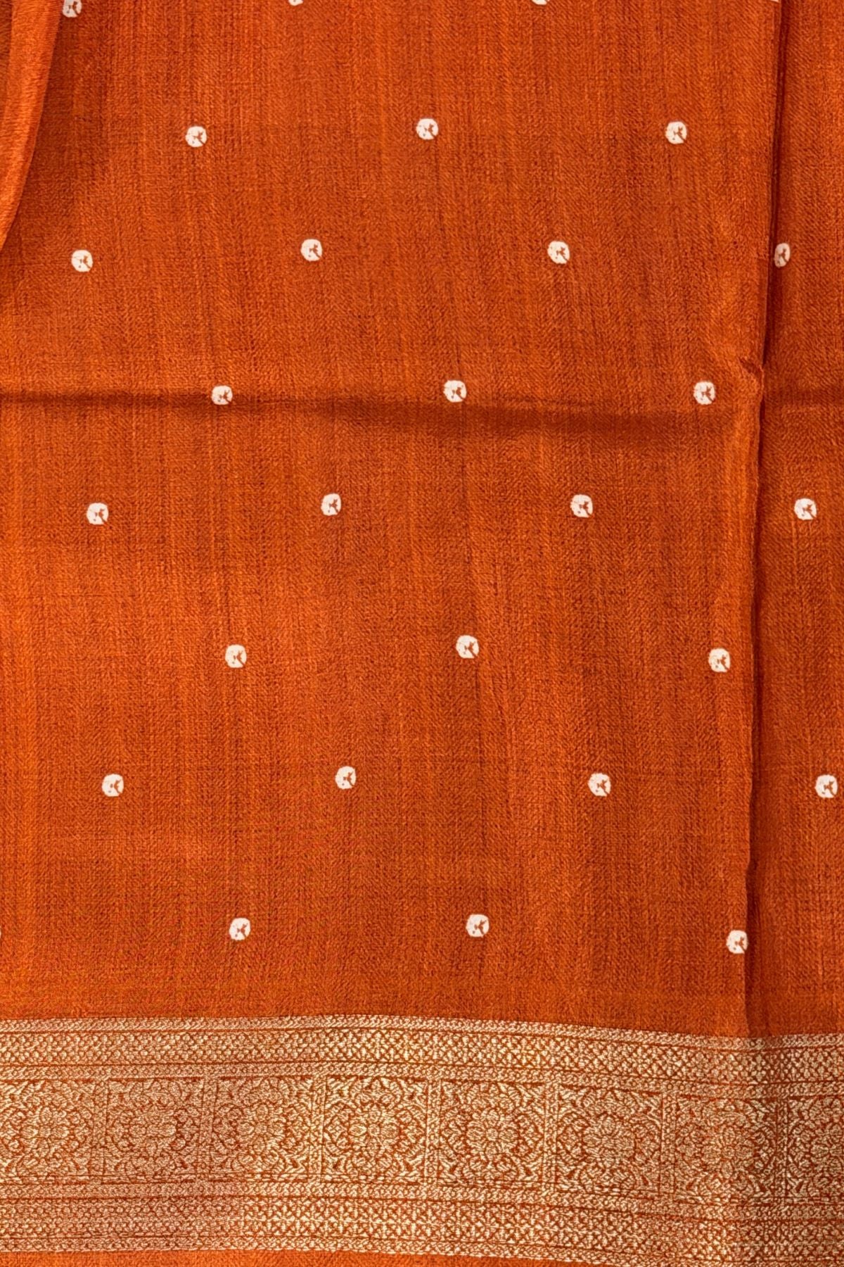 Rust Orange Semi Viscose Vegan Silk Saree with Batik Print