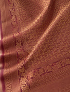 House Of Paramya beige and maroon semi silk saree with diamond ikat pattern and intricate zari temple border detail.