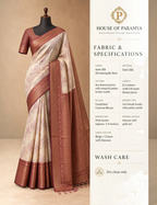 House Of Paramya beige and maroon semi silk Pochampally Ikat saree with diamond patterns and zari temple border