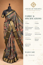 House Of Paramya black georgette saree with multicolor patchwork print and ornate gold zari border for festive wear
