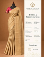 House Of Paramya gold vegan viscose silk saree with Kanchipuram-style brocade weave and self-toned woven border