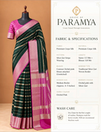 House Of Paramya dark green crepe silk saree with orchid pink and silver zari striped border and matching blouse
