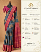House Of Paramya grey semi Kanchipuram silk saree with maroon-pink floral pallu and intricate gold zari border
