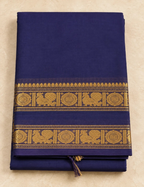 House Of Paramya midnight indigo Chettinad cotton saree with antique gold zari peacock and medallion woven border.