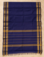 House Of Paramya midnight indigo Chettinad cotton saree with antique gold zari peacock and medallion border