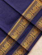 House Of Paramya midnight indigo Chettinad cotton saree with antique gold zari peacock and medallion woven border