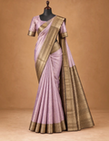 House Of Paramya lavender semi Kanchipuram silk saree with self jacquard geometric pattern and antique gold zari border