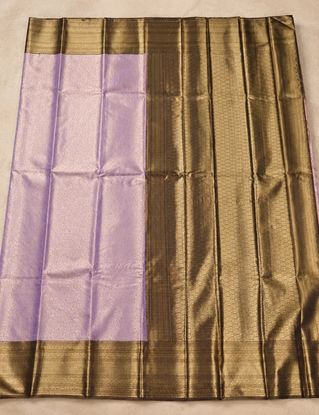 House Of Paramya lavender semi Kanchipuram silk saree with self jacquard geometric pattern and antique gold zari border