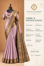 House Of Paramya lavender semi Kanchipuram silk saree with geometric jacquard pattern and antique gold zari border.