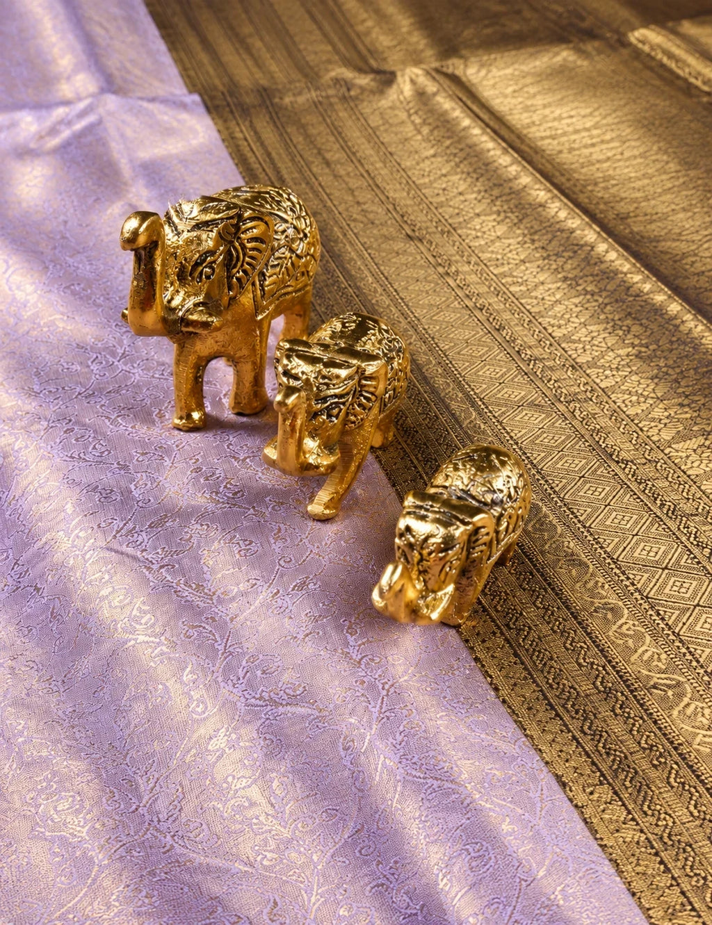House Of Paramya lavender semi Kanchipuram silk saree with self jacquard geometric pattern and antique gold zari border