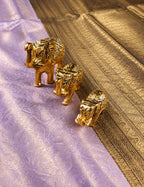 House Of Paramya lavender semi Kanchipuram silk saree with self jacquard geometric pattern and antique gold zari border