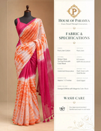 House Of Paramya orange and white linen cotton saree with magenta shibori print and dark green gold border