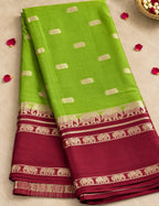 House Of Paramya moss green and brown Mysore silk saree with gold elephant zari border and floral motifs