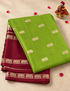 House Of Paramya moss green and brown Mysore silk saree with gold elephant motifs and traditional border