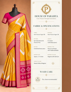 House Of Paramya mustard yellow and magenta vegan silk saree with ikat diamond print and woven gold zari border