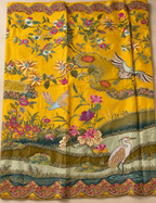 House Of Paramya mustard vegan silk viscose saree featuring a woven crane and garden jacquard with scalloped border