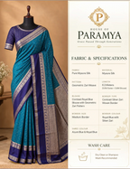 House Of Paramya azure and royal blue pure Mysore silk saree with geometric zari weave and silver border on mannequin