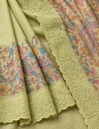 House Of Paramya pastel green Kota silk saree featuring digital multicolor floral print and scalloped lace border